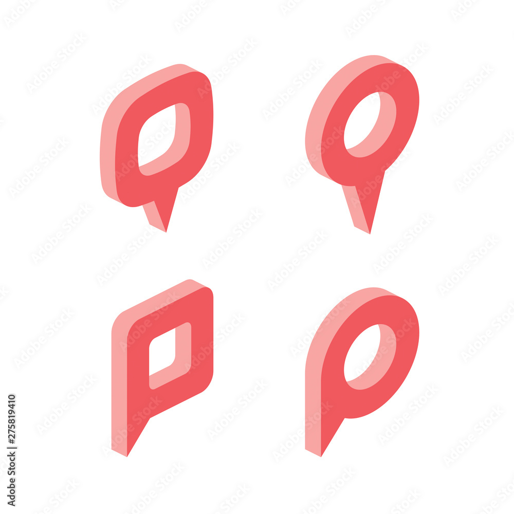 Poster pin location, map marker gps, pointer. vector 3d isometric color icons set new flat style. creative 