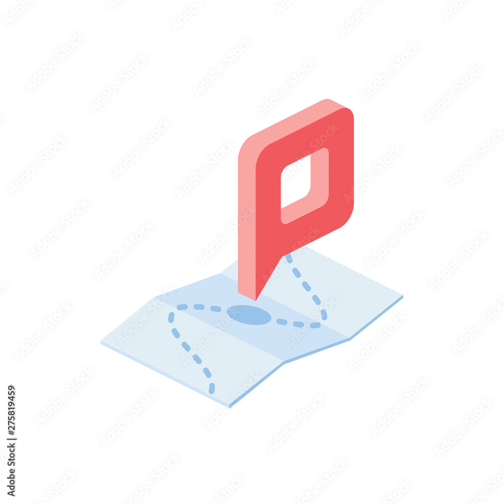 Poster pin location, map marker gps, pointer. vector 3d isometric color icon new flat style. creative illus