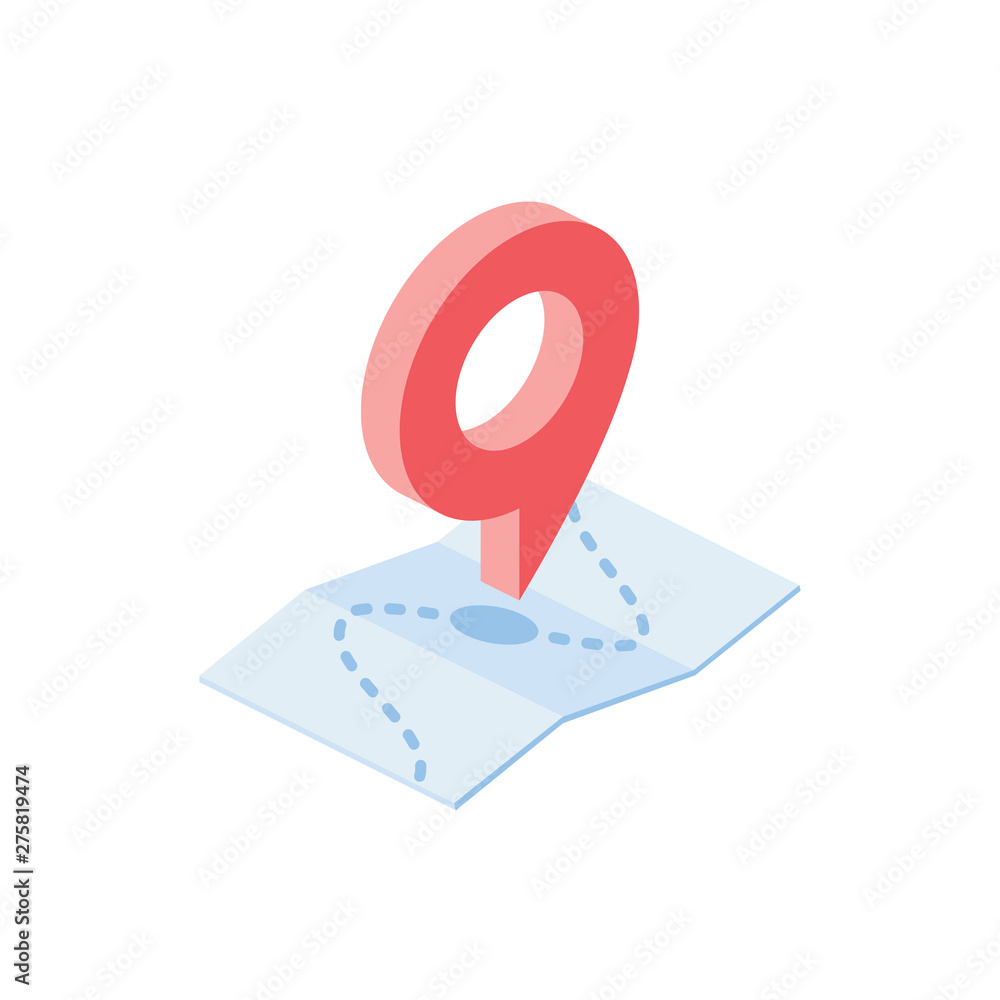 Poster pin location, map marker gps, pointer. vector 3d isometric color icon new flat style. creative illus