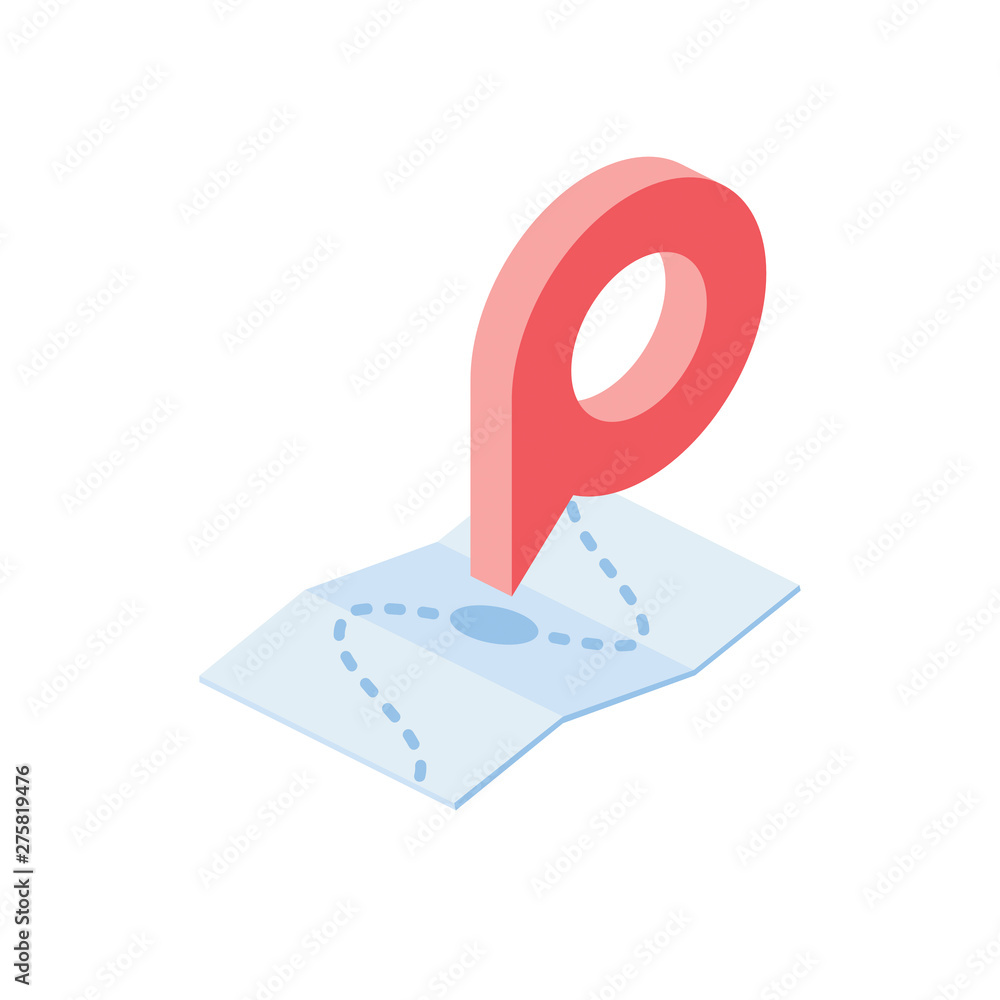 Poster pin location, map marker gps, pointer. vector 3d isometric color icon new flat style. creative illus