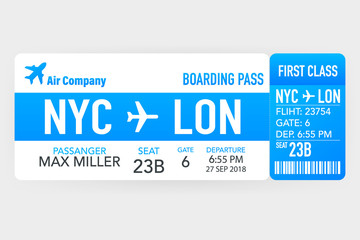 Airline tickets or boarding pass inside of special service envelope. Vector stock illustration.