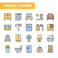 Home Living Icon Set, Filled Color Style