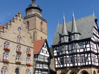 Weinhaus, ältestes Fachwerkhaus, Walpurgiskirche und Rathaus in Alsfeld / Hessen