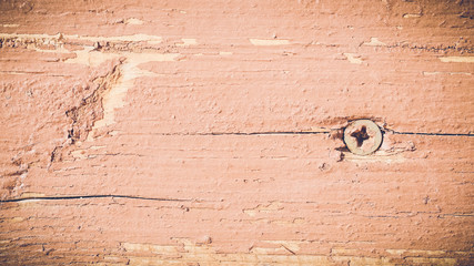 Old wooden surface with a screw