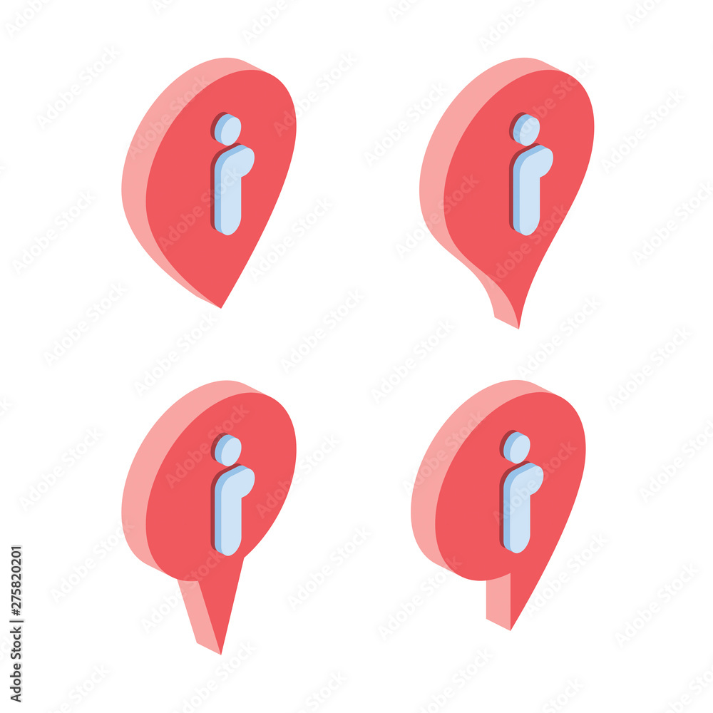 Poster pin location info, map marker gps, pointer. vector 3d isometric color icons set new flat style. crea
