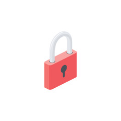 Naklejka premium Open lock. Vector 3d isometric color icon new flat style. Creative illustration, idea for infographics.