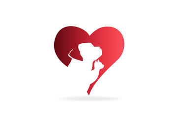 Dog and cat in a heart logo