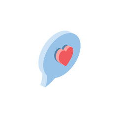 Speech bubble heart. Vector 3d isometric color icon new flat style. Creative illustration, idea for infographics.