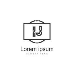Initial IJ logo template with modern frame. Minimalist IJ letter logo vector illustration