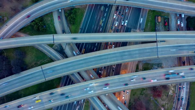Atlanta Aerial v496 Dusk vertical view ascending hyperlapse over interchange - January 2019