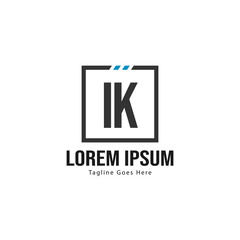 Initial IK logo template with modern frame. Minimalist IK letter logo vector illustration