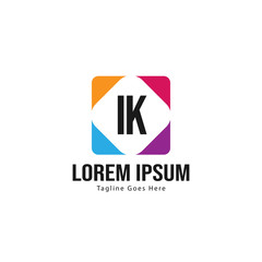 Initial IK logo template with modern frame. Minimalist IK letter logo vector illustration