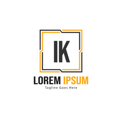 Initial IK logo template with modern frame. Minimalist IK letter logo vector illustration
