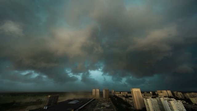 The cloudy cyclone above the city. time lapse