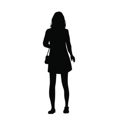 Vector silhouette of woman  standing, business people, black color,  isolated on white background
