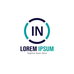 Initial IN logo template with modern frame. Minimalist IN letter logo vector illustration