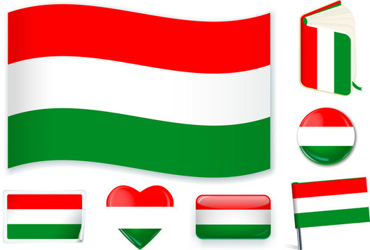 Hungarian National Flag Vector Illustration In Different Shapes.