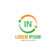 Initial IN logo template with modern frame. Minimalist IN letter logo vector illustration