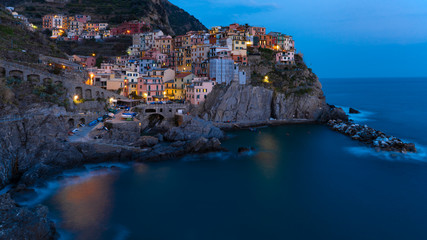 Fototapeta na wymiar View point of Manarola, 1 of 5 fishing village of Cinque Terre, coastline of Liguria in La Spezia, Italy