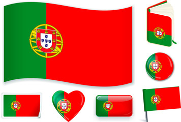 Portuguese national flag vector illustration in different shapes.