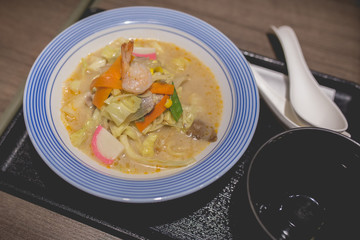 Seafood Udon Japanese noodles in japanese restaurant