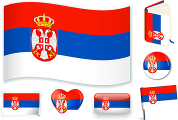 Serbian national flag vector illustration in several shapes.