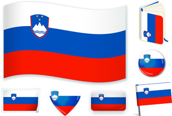Slovenian national flag vector illustration in different shapes.