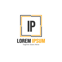 Initial IP logo template with modern frame. Minimalist IP letter logo vector illustration