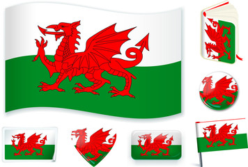 Wales national flag vector illustration in different shapes.