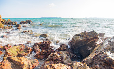 nature island seascape rock on beach tropical ocean summer