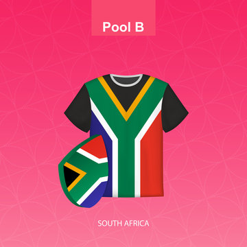 Rugby Jersey Of South Africa Team With Flag Of South Africa.