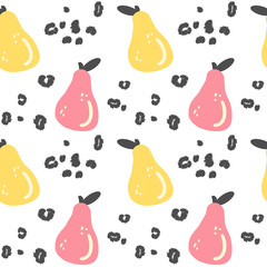 abstract modern seamless vector pattern background illustration with pears and animal print with leopard dots