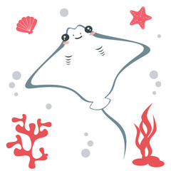 cute cartoon stingray fish vector illustration