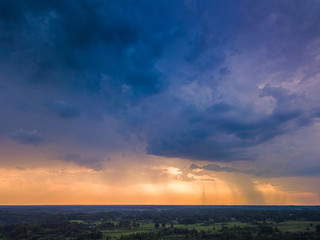 Aerial image of dark Storm clouds in the field