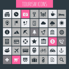 Trendy big tourism and travel icons collection