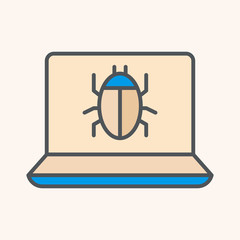 Malware on laptop display. Virus computer bug icon. Software Bug icon