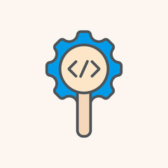 Code review, inspect element concepts. Magnifying glass with code brackets symbol. Modern flat style design. Vector icon