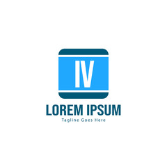 Initial IV logo template with modern frame. Minimalist IV letter logo vector illustration