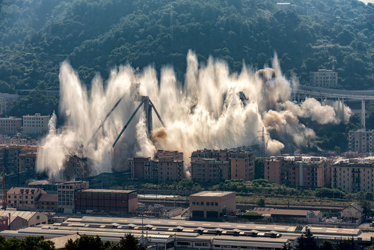 The implosion of what remained of the Morandi bridge in Genoa
