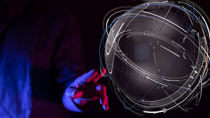 Abstract futuristic - Molecules technology with polygonal shapes on dark blue background.