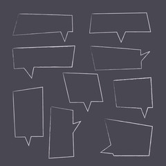 Outline chalk collection of speech bubbles on black background. Flat outline vector illustration.