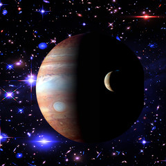Jupiter and its moon. The elements of this image furnished by NASA.