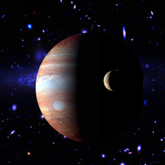 Jupiter and its moon. The elements of this image furnished by NASA.