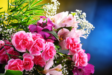 Composition with bouquet of freshly cut flowers