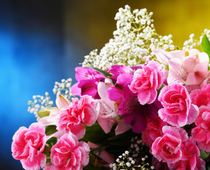 Composition with bouquet of freshly cut flowers