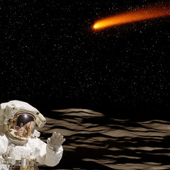 Naklejka premium Extrasolar planet. Astronaut makes exploration. The elements of this image furnished by NASA.