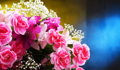 Composition with bouquet of freshly cut flowers