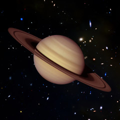 Planet Saturn, with space background. Galaxies and stars on the backdrop. The elements of this...