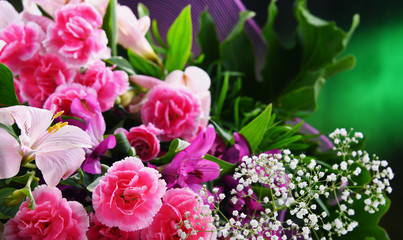 Composition with bouquet of freshly cut flowers