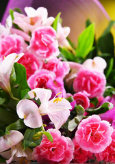 Fototapeta na wymiar Composition with bouquet of freshly cut flowers